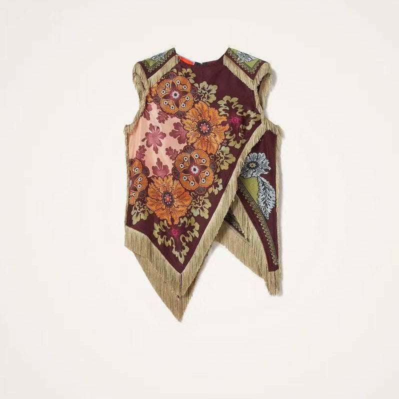 Fringed Floral Print Top