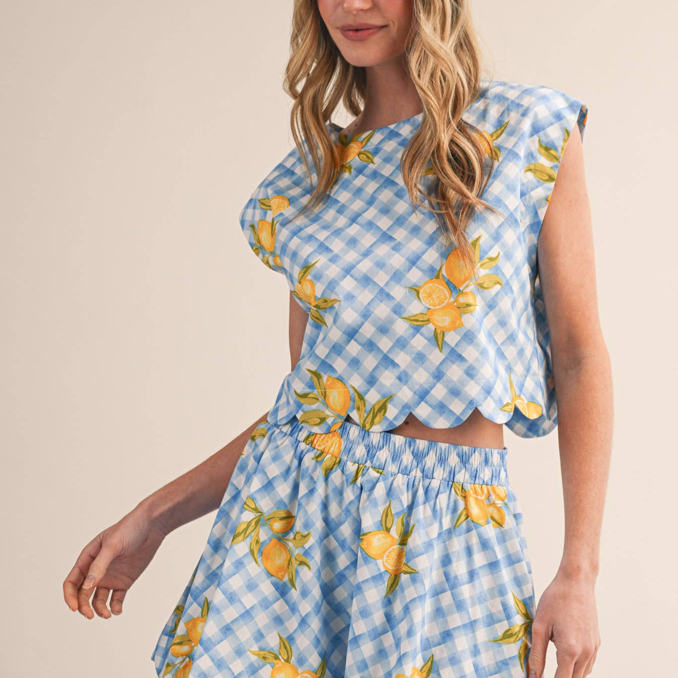 GINGHAM LEMON SCALLOPED TOP