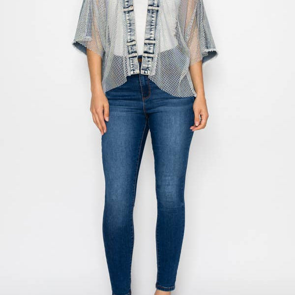 Denim jacket with sparkly mesh details