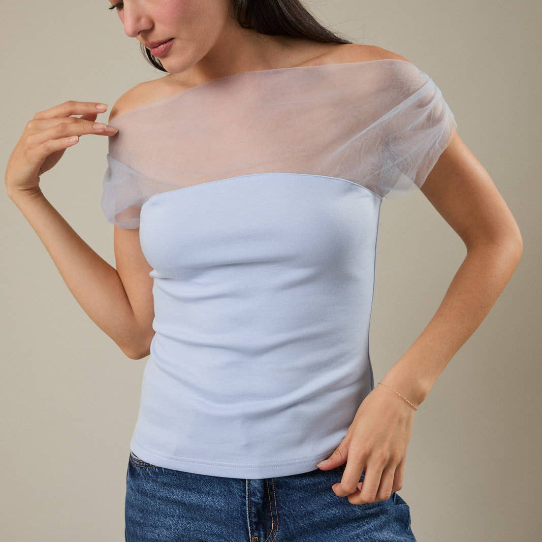 MESH & PONTI MIX DRAPE TOP