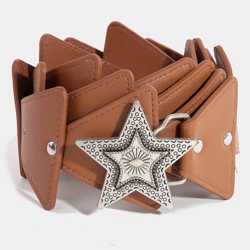 Intricate Star Buckle Triangle Chain Vegan Leather Belt