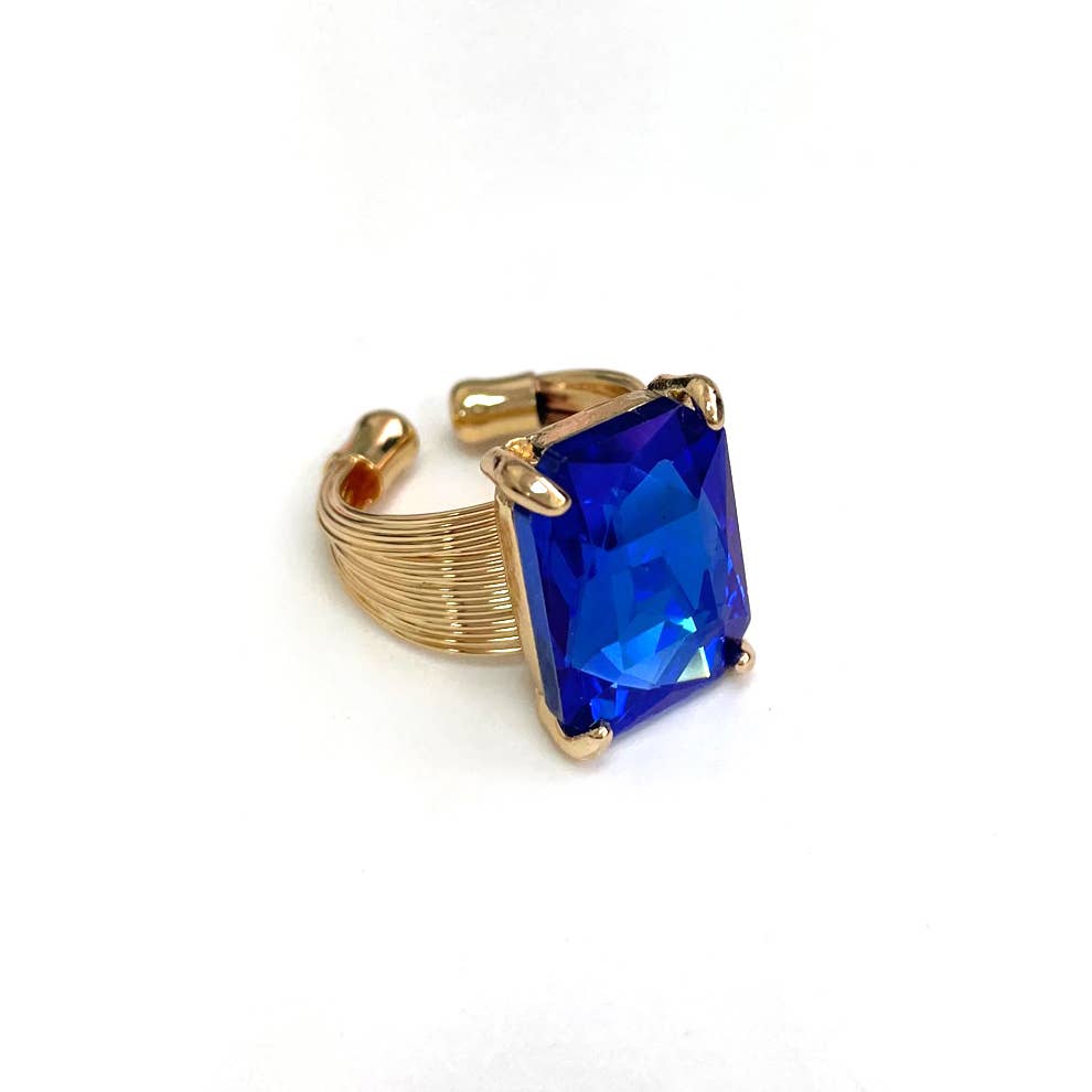 Square Glass Cushion Cut Cocktail Adjustable Wire Ring