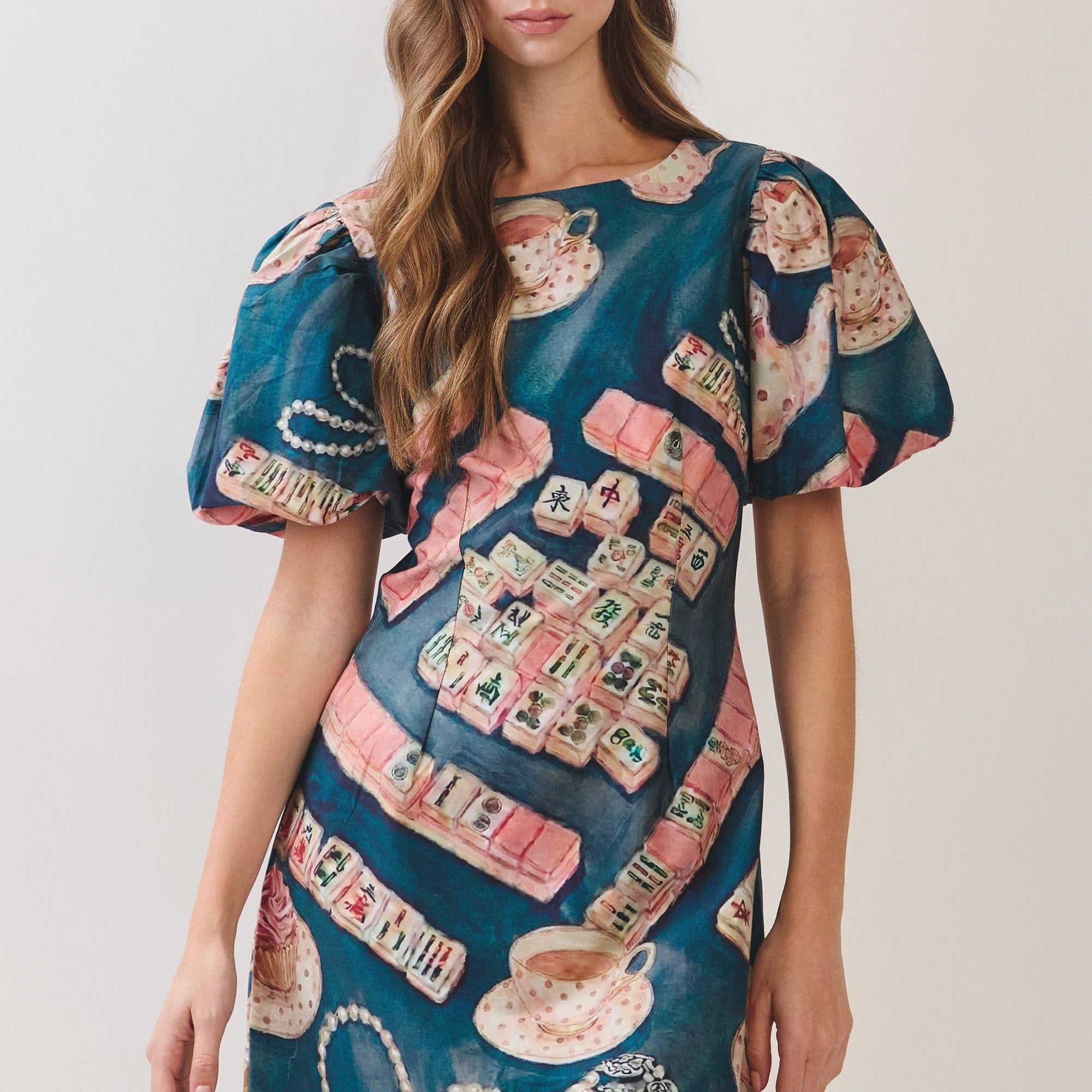 Mahjong Print Shift Mini Dress