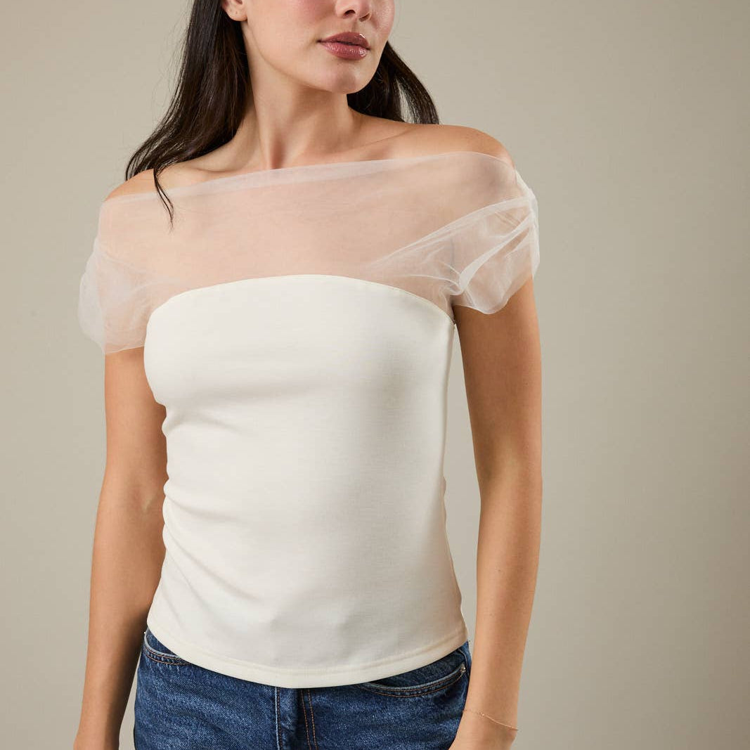 MESH & PONTI MIX DRAPE TOP