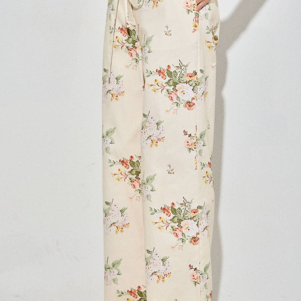 Floral Print Wide Leg High Waist Trousers