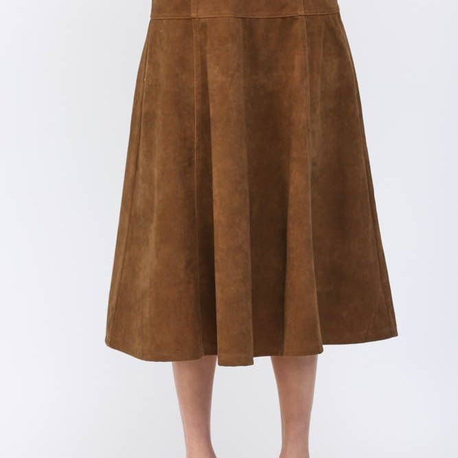 HIGH WAISTED BELT DETAIL A-LINE FAUX SUEDE SKIRT