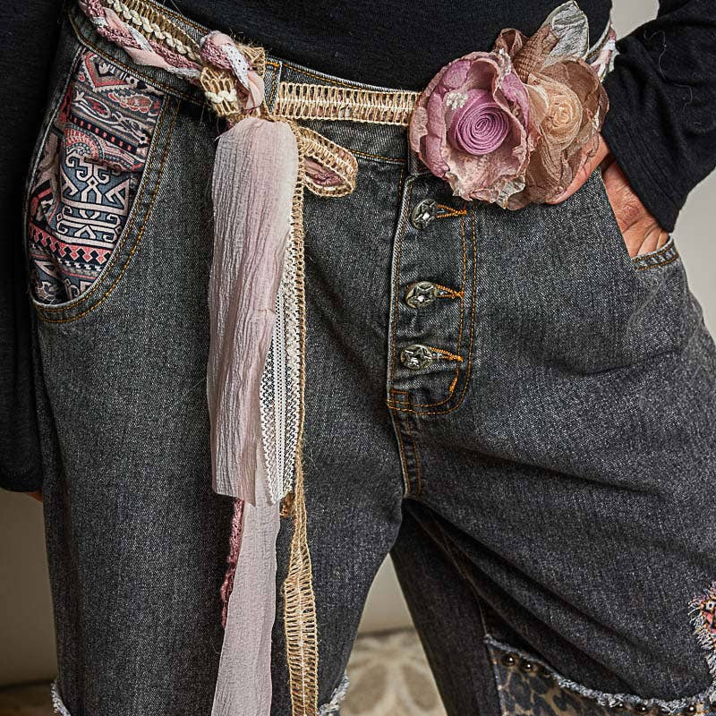 Handmade Crochet Flower Layering Blush Multi Belt