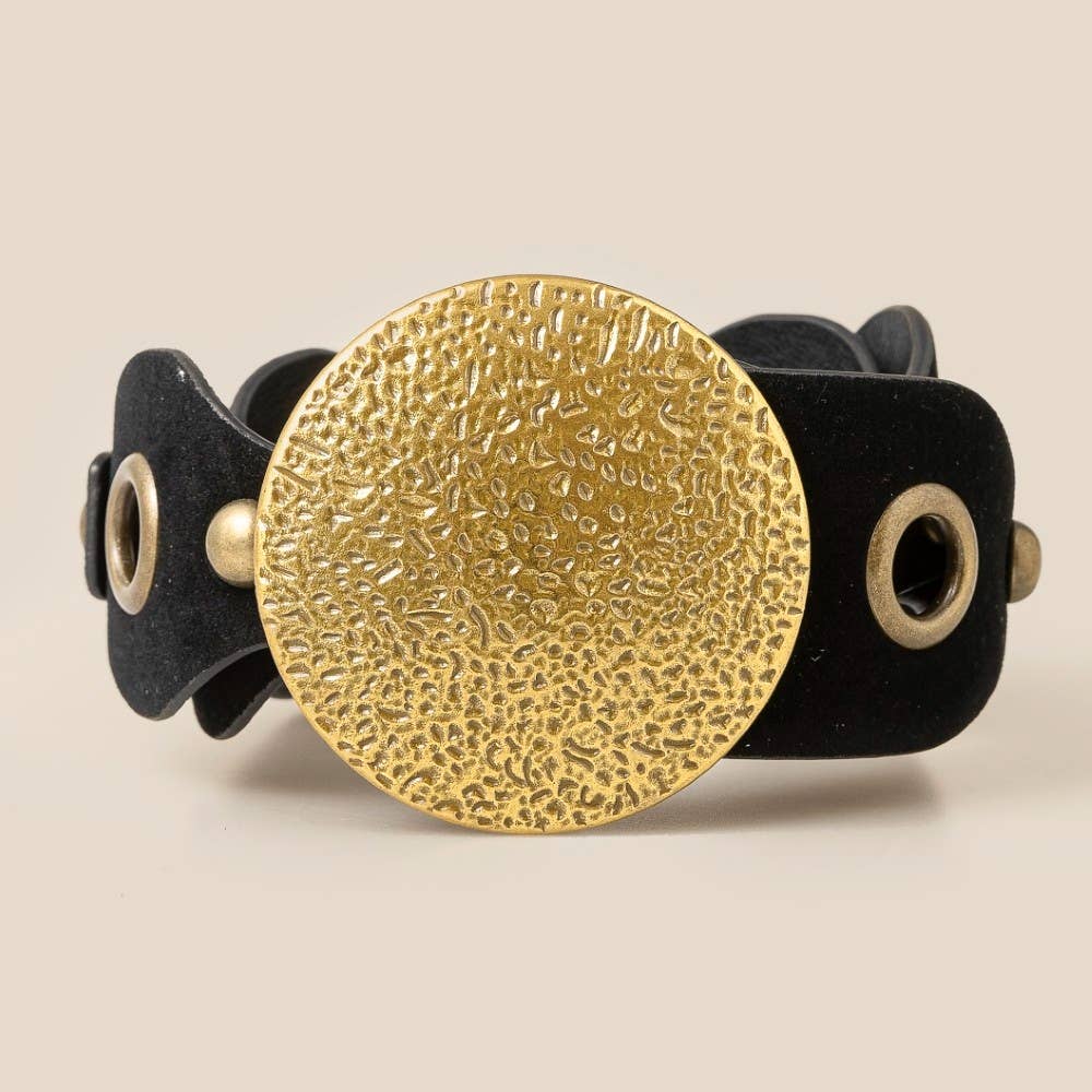 Large Disc Buckle Vegan Leather Belt