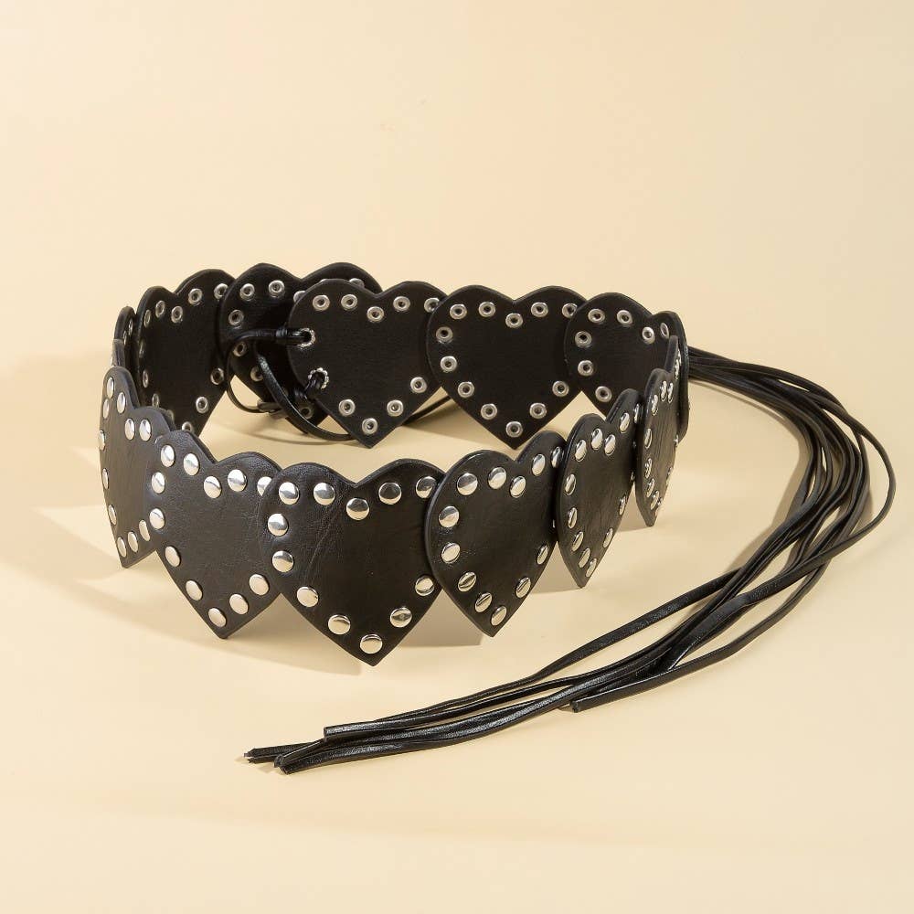 Heart Studded Trim Vegan Leather Belt