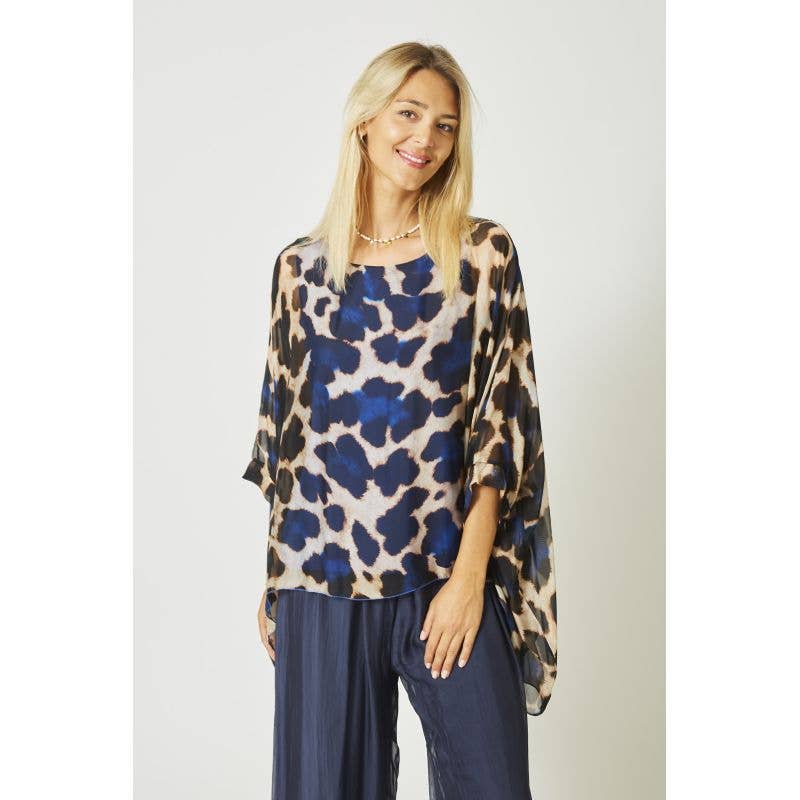 Large Cheetah Print Silk Top