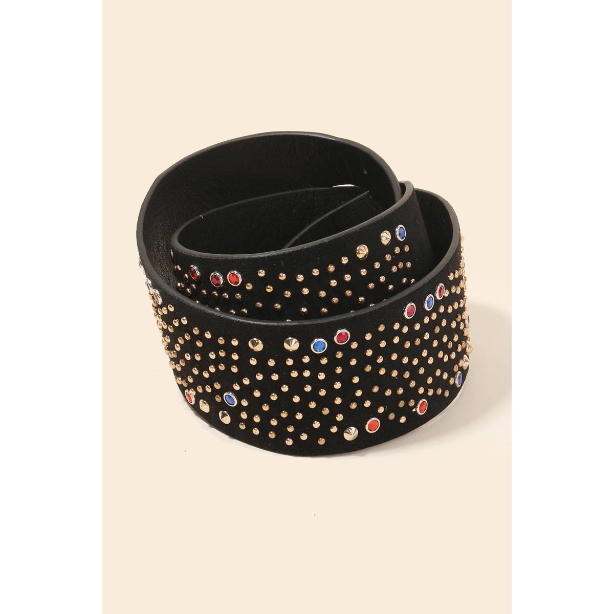 Colorful And Metallic Studded Wide Vegan Leather Belt