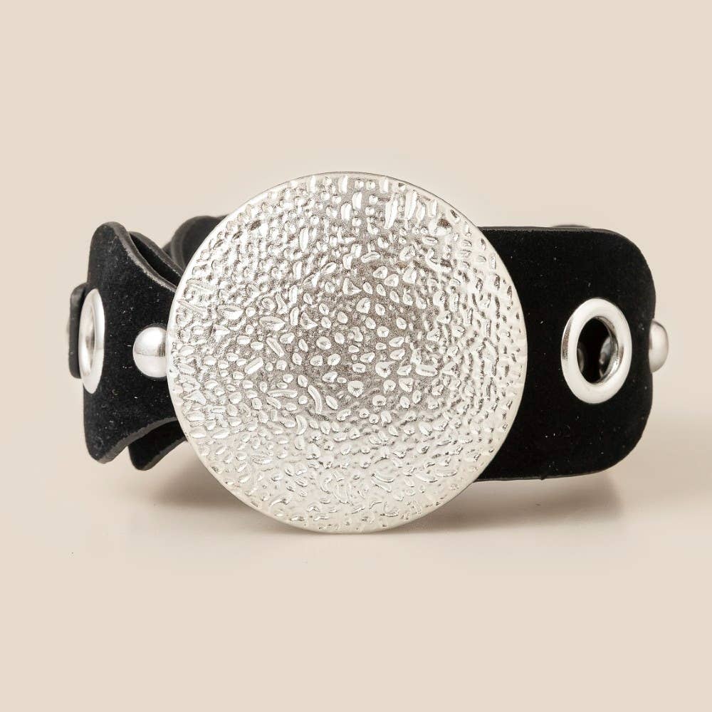 Large Disc Buckle Vegan Leather Belt