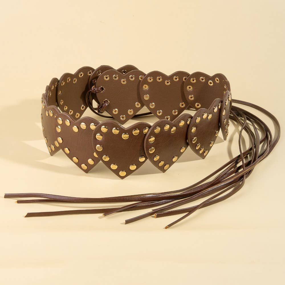 Heart Studded Trim Vegan Leather Belt