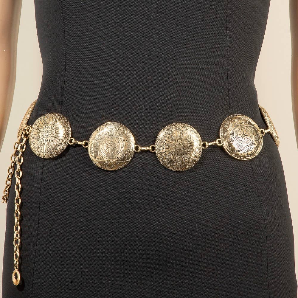 Western Concho Engraved Discs Chain Belt
