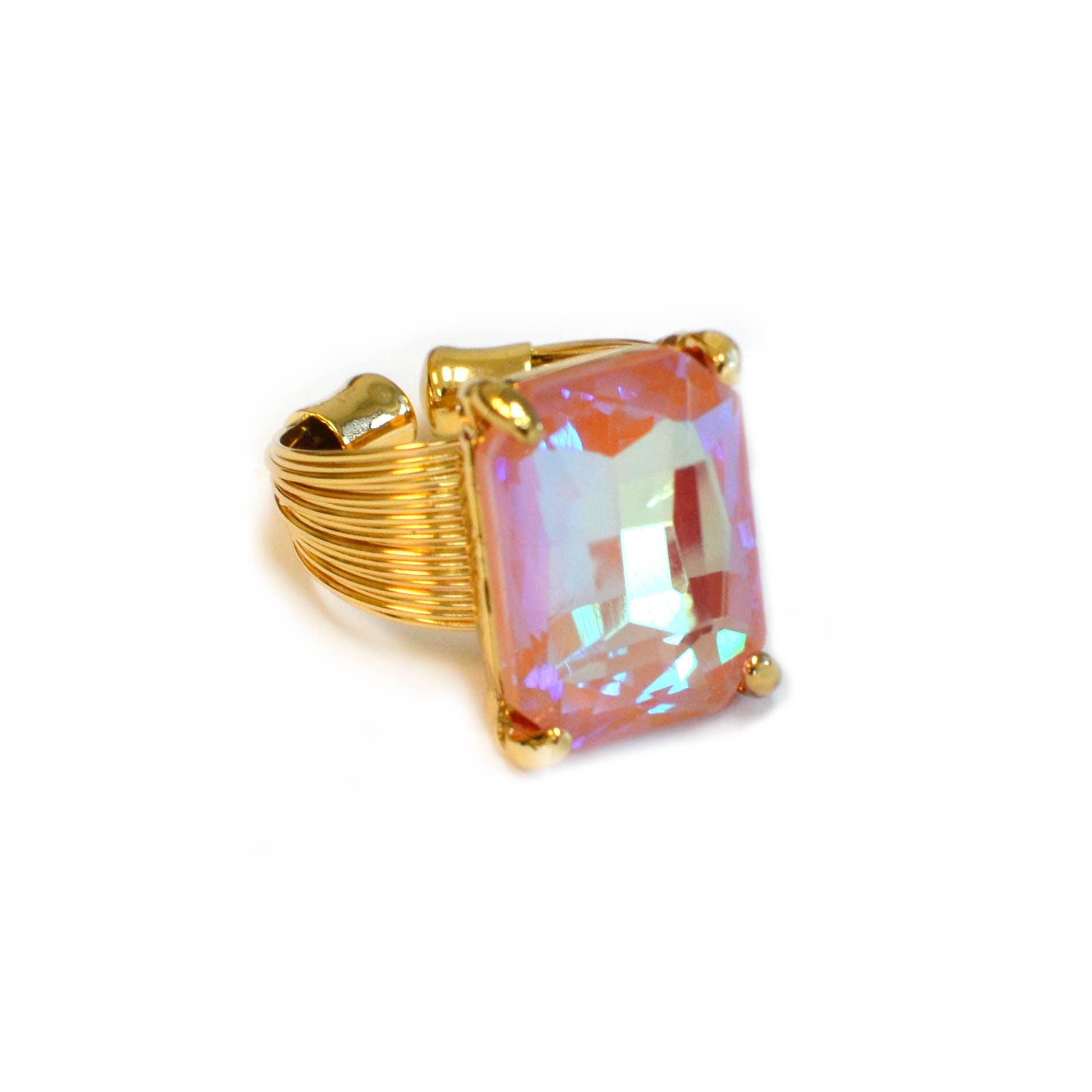 Square Glass Cushion Cut Cocktail Adjustable Wire Ring