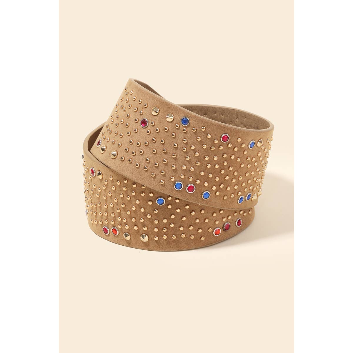 Colorful And Metallic Studded Wide Vegan Leather Belt