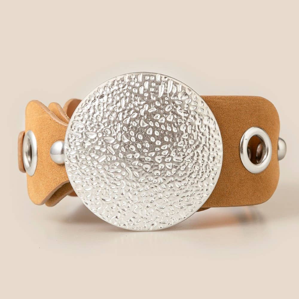 Large Disc Buckle Vegan Leather Belt