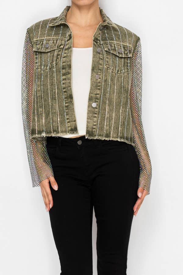 Olive Denim jacket w/ sparkly details