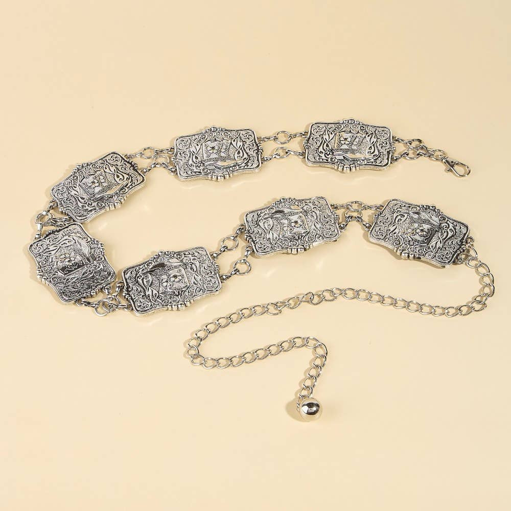 Western Engraved Boots Concho Chain Belt