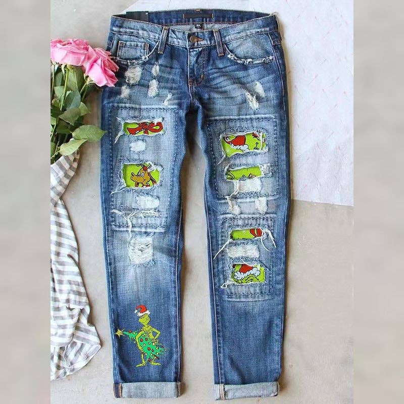 Grinch Straight Leg Jeans for Christmas