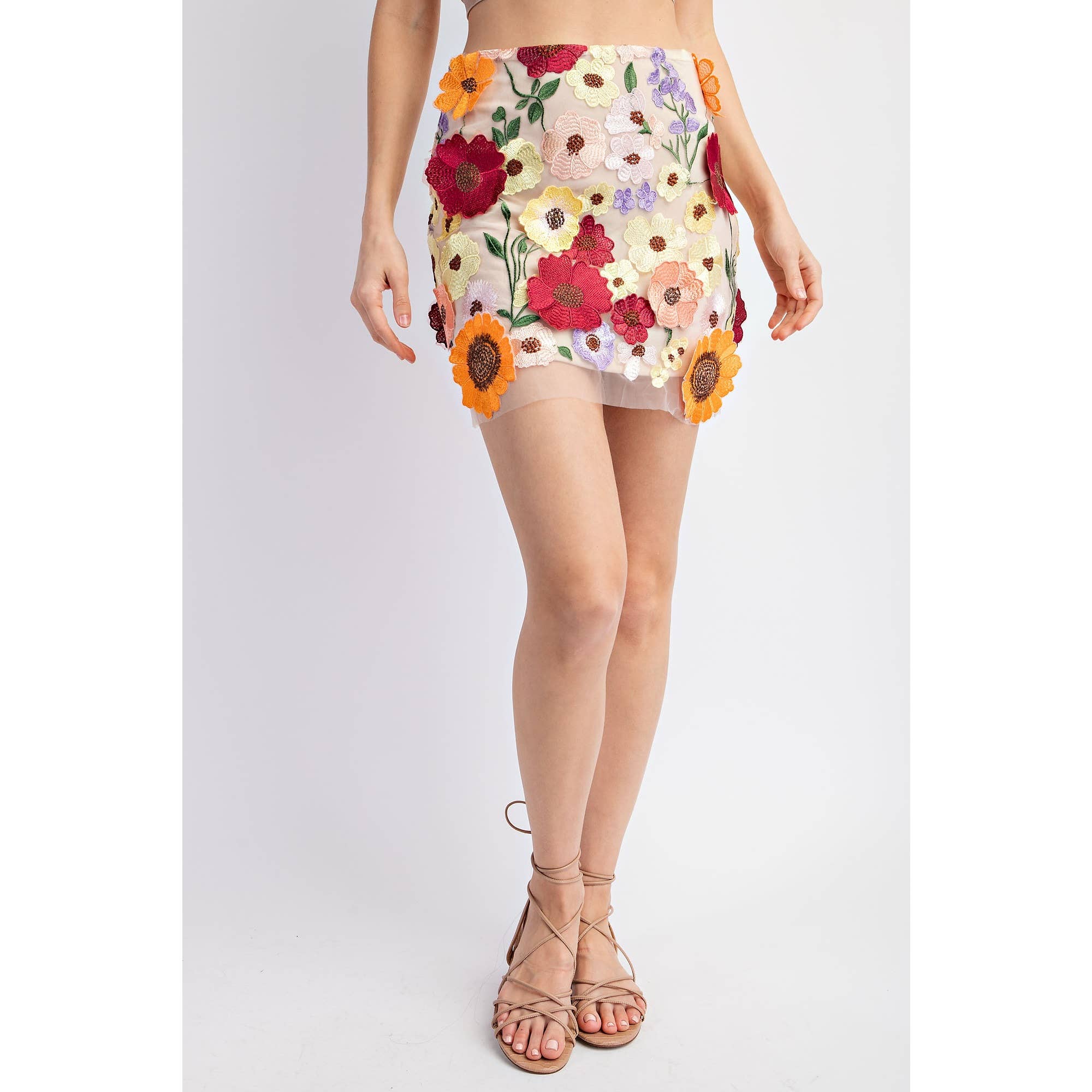 3D FLOWER PATCH EMBROIDERY MINI SKIRT