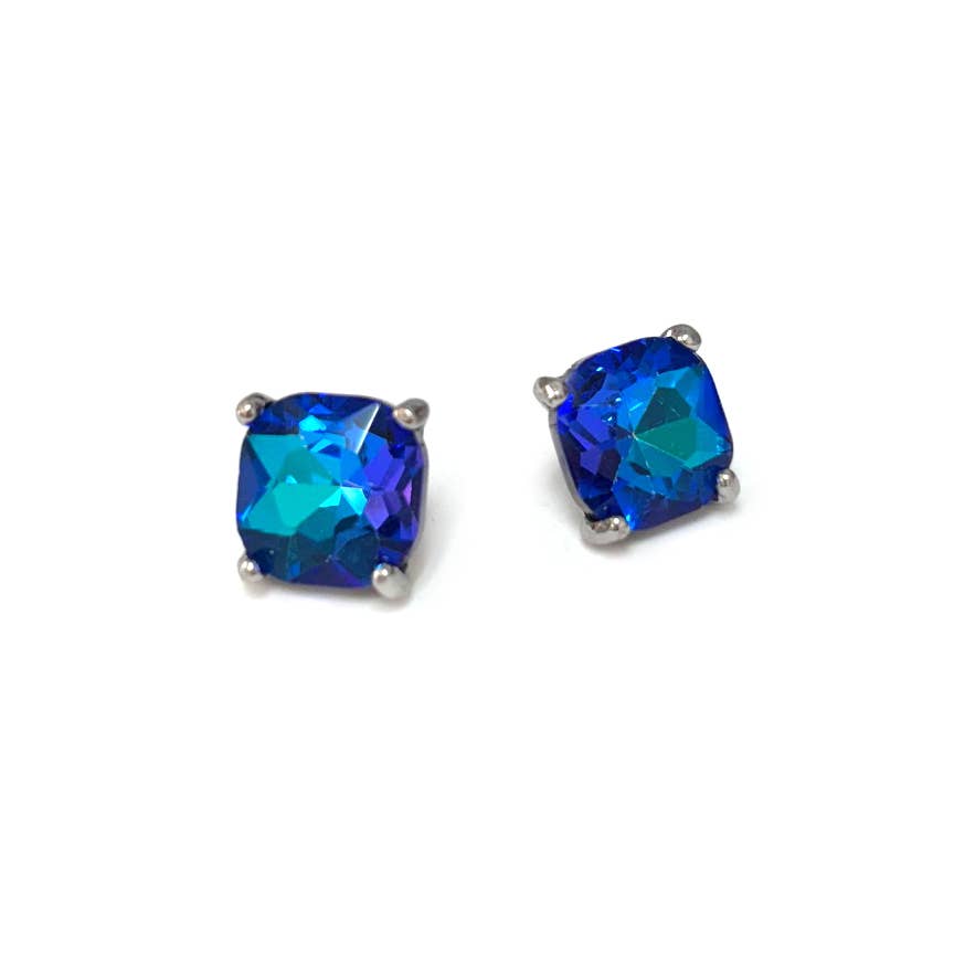 12mm Cushion Cut Square Crystal Glass bead stud Earrings