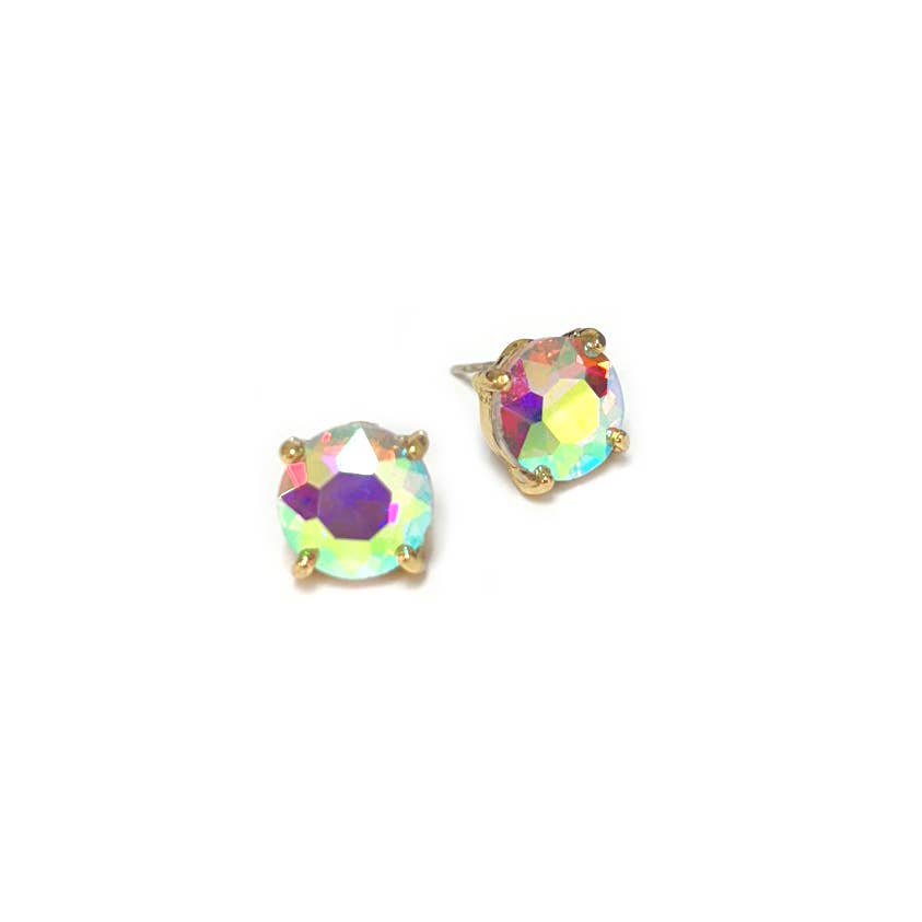 Sterling Silver S925 Post Round Glass Stud Earrings 10mm