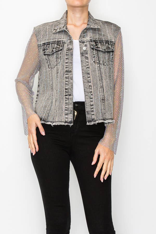 Black Statement Denim Jacket With Sparkly Details