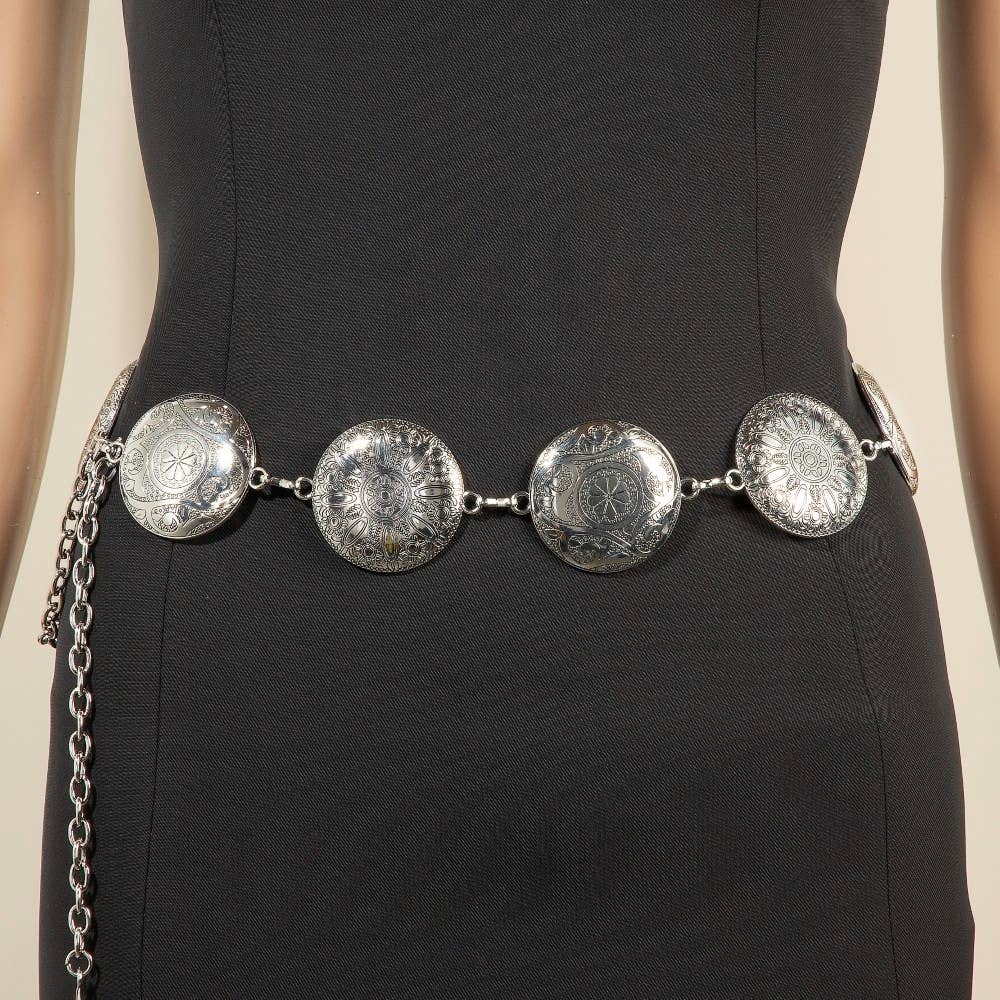 Western Concho Engraved Discs Chain Belt