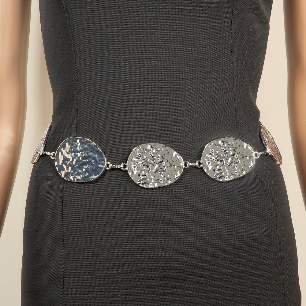 Metallic Hammered Oval Chain Belt